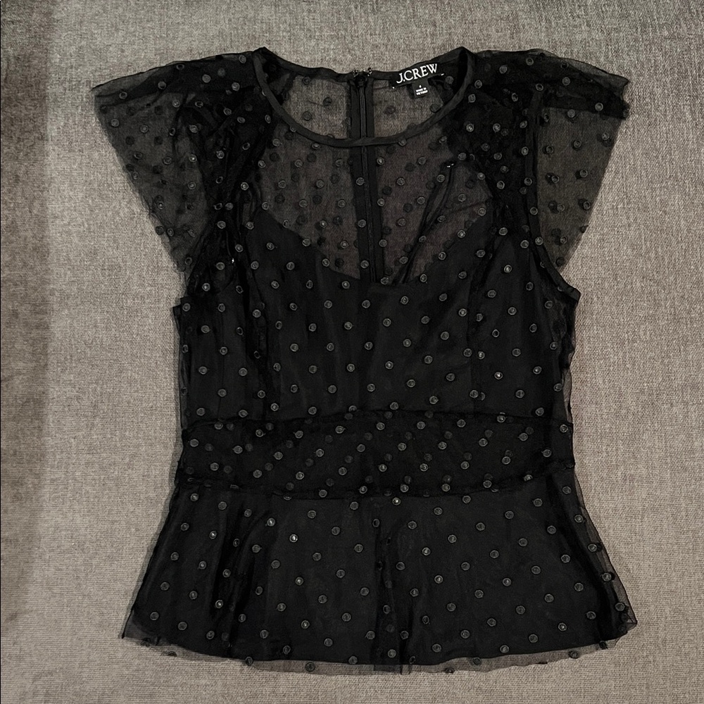 J. Crew Black Sheer Polka Dot Blouse - Picture 4 of 10